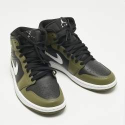 Pre Owned Air Jordans Dark Green/Black Leather Air Jordan 1 High Top Sneakers Size 42.5
