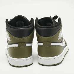 Pre Owned Air Jordans Dark Green/Black Leather Air Jordan 1 High Top Sneakers Size 42.5