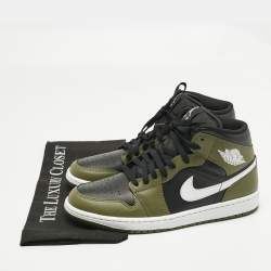 Pre Owned Air Jordans Dark Green/Black Leather Air Jordan 1 High Top Sneakers Size 42.5