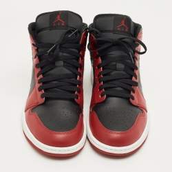Pre Owned Air Jordans Red Leather Air Jordan 1 High Top Sneakers Size 45