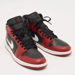 Pre Owned Air Jordans Red Leather Air Jordan 1 High Top Sneakers Size 45
