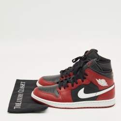 Pre Owned Air Jordans Red Leather Air Jordan 1 High Top Sneakers Size 45