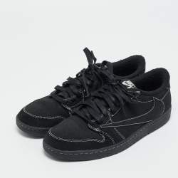 Pre Owned Air Jordans Black Nubuck Leather Jordan 1 Retro Low OG SP Travis Scott Black Phantom Sneakers Size 44.5