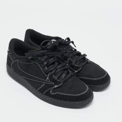 Pre Owned Air Jordans Black Nubuck Leather Jordan 1 Retro Low OG SP Travis Scott Black Phantom Sneakers Size 44.5