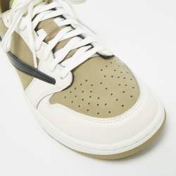 Pre Owned Air Jordans Multicolor Nubuck and Leather Jordan 1 Retro Low Golf Travis Scott Neutral Olive Sneakers Size 44.5
