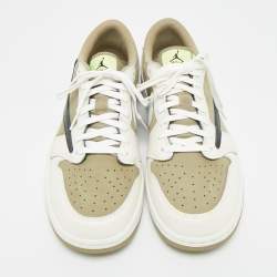 Pre Owned Air Jordans Multicolor Nubuck and Leather Jordan 1 Retro Low Golf Travis Scott Neutral Olive Sneakers Size 44.5