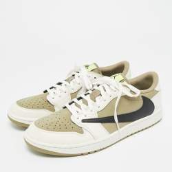 Pre Owned Air Jordans Multicolor Nubuck and Leather Jordan 1 Retro Low Golf Travis Scott Neutral Olive Sneakers Size 44.5