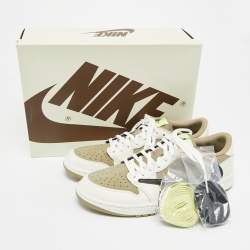 Pre Owned Air Jordans Multicolor Nubuck and Leather Jordan 1 Retro Low Golf Travis Scott Neutral Olive Sneakers Size 44.5