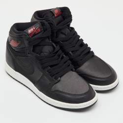 Pre Owned Air Jordans Black Leather and Fabric Jordan 1 Retro High OG GS Sneakers Size 36.5