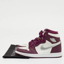 Pre Owned Air Jordans Burgundy/White Leather Jordan 1 Retro High Bordeaux Sneakers Size 37.5