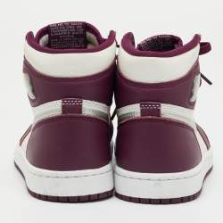 Pre Owned Air Jordans Burgundy/White Leather Jordan 1 Retro High Bordeaux Sneakers Size 37.5