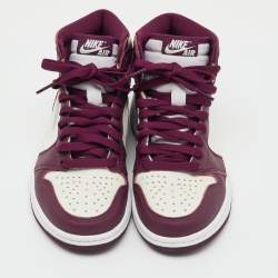 Pre Owned Air Jordans Burgundy/White Leather Jordan 1 Retro High Bordeaux Sneakers Size 37.5