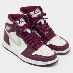 Pre Owned Air Jordans Burgundy/White Leather Jordan 1 Retro High Bordeaux Sneakers Size 37.5