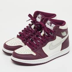 Pre Owned Air Jordans Burgundy/White Leather Jordan 1 Retro High Bordeaux Sneakers Size 37.5
