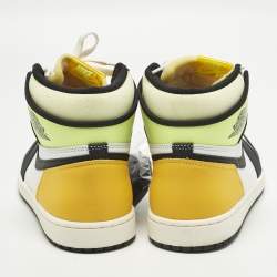 مملوكة مسبقًا Air Jordans Jordan 1 Retro White Black Volt University Gold Size 45 Multicolor Leather High Top Sneakers