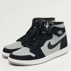 Pre Owned Air Jordan 1 Zoom Size 46 Black/Grey Leather and Suede High Top Sneakers