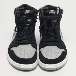 Pre Owned Air Jordan 1 Zoom Size 46 Black/Grey Leather and Suede High Top Sneakers