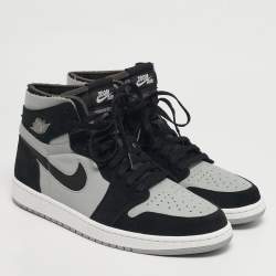 Pre Owned Air Jordan 1 Zoom Size 46 Black/Grey Leather and Suede High Top Sneakers