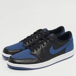 مملوكة مسبقًا حذاء رياضي نايك اير جوردن جوردن 1 ريترو جلد أزرق/أبيض بعنق منخفض مقاس 44