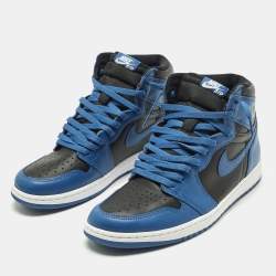 Pre Owned Air Jordans Jordan 1 Retro High OG Dark Marina Blue Size 45.5 Blue/Black Leather High Top Sneakers