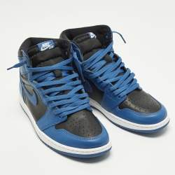 Pre Owned Air Jordans Jordan 1 Retro High OG Dark Marina Blue Size 45.5 Blue/Black Leather High Top Sneakers