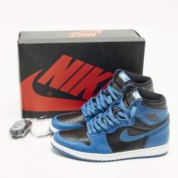 Pre Owned Air Jordans Jordan 1 Retro High OG Dark Marina Blue Size 45.5 Blue/Black Leather High Top Sneakers