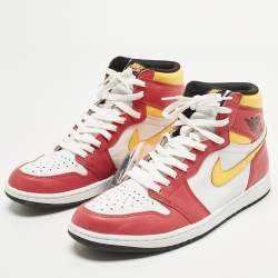 Pre Owned Air Jordans Jordan 1 Retro High OG Light Fusion Red Size 45.5 Multicolor Leather High Top Sneakers