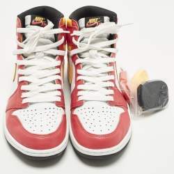 Pre Owned Air Jordans Jordan 1 Retro High OG Light Fusion Red Size 45.5 Multicolor Leather High Top Sneakers