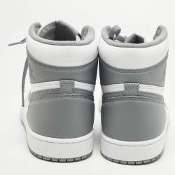 Pre Owned Air Jordans Jordan 1 Retro High OG Stealth Size 46 Grey/White Leather High Top Sneakers