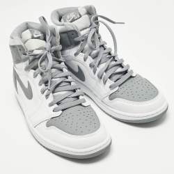 Pre Owned Air Jordans Jordan 1 Retro High OG Stealth Size 46 Grey/White Leather High Top Sneakers