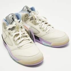 مملوكة مسبقًا حذاء رياضي إير جوردن 3 ريترو جلد أبيض/كحلي منتصف الليل مقاس 45