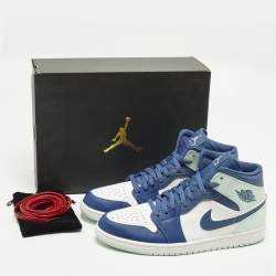 مملوكة مسبقًا Air Jordans Jordan 1 Mystic Navy Mint Foam Size 45.5 Multicolor Leather Mid Top Sneakers