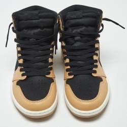 Pre Owned Air Jordans Jordan 1 Retro Heirloom Size 46 Beige/Black Leather and Canvas High Top Sneakers