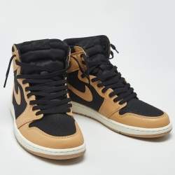 Pre Owned Air Jordans Jordan 1 Retro Heirloom Size 46 Beige/Black Leather and Canvas High Top Sneakers
