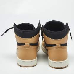 Pre Owned Air Jordans Jordan 1 Retro Heirloom Size 46 Beige/Black Leather and Canvas High Top Sneakers