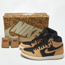 Pre Owned Air Jordans Jordan 1 Retro Heirloom Size 46 Beige/Black Leather and Canvas High Top Sneakers
