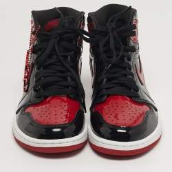 Pre Owned Air Jordans Jordan 1 Retro OG Bred Size 42.5 Black /Red Patent Leather High Top Sneakers