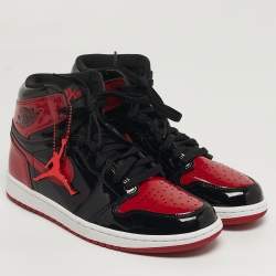 Pre Owned Air Jordans Jordan 1 Retro OG Bred Size 42.5 Black /Red Patent Leather High Top Sneakers