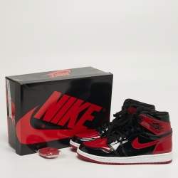 Pre Owned Air Jordans Jordan 1 Retro OG Bred Size 42.5 Black /Red Patent Leather High Top Sneakers