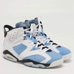 Pre Owned حذاء رياضي إير جوردانز جوردان 6 UNC جلد أبيض/أزرق وشمواه بعنق مرتفع مقاس 47.5
