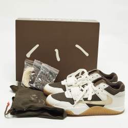 Pre Owned Air Jordans Jordan Jumpman Size 46 Two Tone Knit Fabric and Leather Jack TR Travis Scott Sail High Top Sneakers