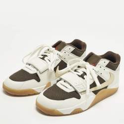 Pre Owned Air Jordans Jordan Jumpman Size 46 Two Tone Knit Fabric and Leather Jack TR Travis Scott Sail High Top Sneakers