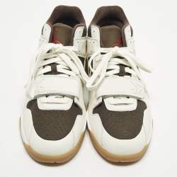 Pre Owned Air Jordans Jordan Jumpman Size 46 Two Tone Knit Fabric and Leather Jack TR Travis Scott Sail High Top Sneakers