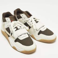 Pre Owned Air Jordans Jordan Jumpman Size 46 Two Tone Knit Fabric and Leather Jack TR Travis Scott Sail High Top Sneakers