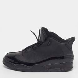 Pre Owned Air Jordans Dub Zero Size 47.5 Black Leather and Patent Lace Up Sneakers