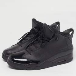 مملوكة مسبقًا Air Jordans Dub Zero Size 47.5 Black Leather and Patent Lace Up Sneakers