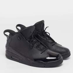 مملوكة مسبقًا Air Jordans Dub Zero Size 47.5 Black Leather and Patent Lace Up Sneakers