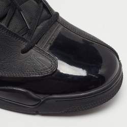 مملوكة مسبقًا Air Jordans Dub Zero Size 47.5 Black Leather and Patent Lace Up Sneakers