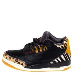 Air Jordan 3 Retro SE Black/Brown Calf Hair Animal Instinct Low Top Sneakers Size 41