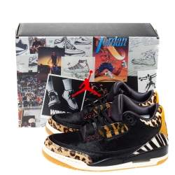 Air Jordan 3 Retro SE Black/Brown Calf Hair Animal Instinct Low Top Sneakers Size 41